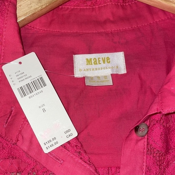 MAEVE by Anthropologie hot pink long sleeve button down top 8 NWT - Picture 3 of 4